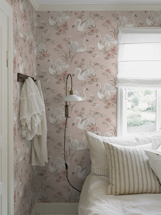 Kinderkamer behang - Lily Swan - Roze en Wit
