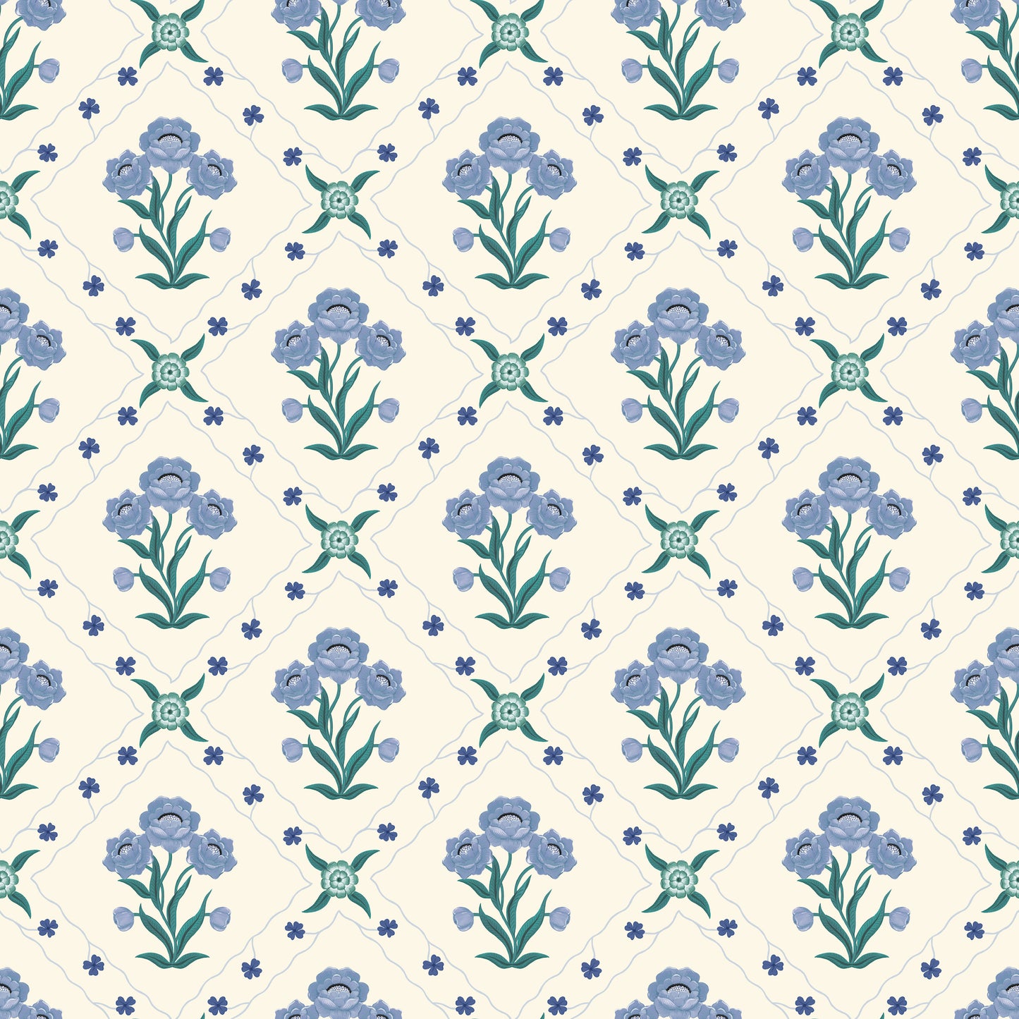 Summer Gray Wallpaper - Floral Trellis - Sky