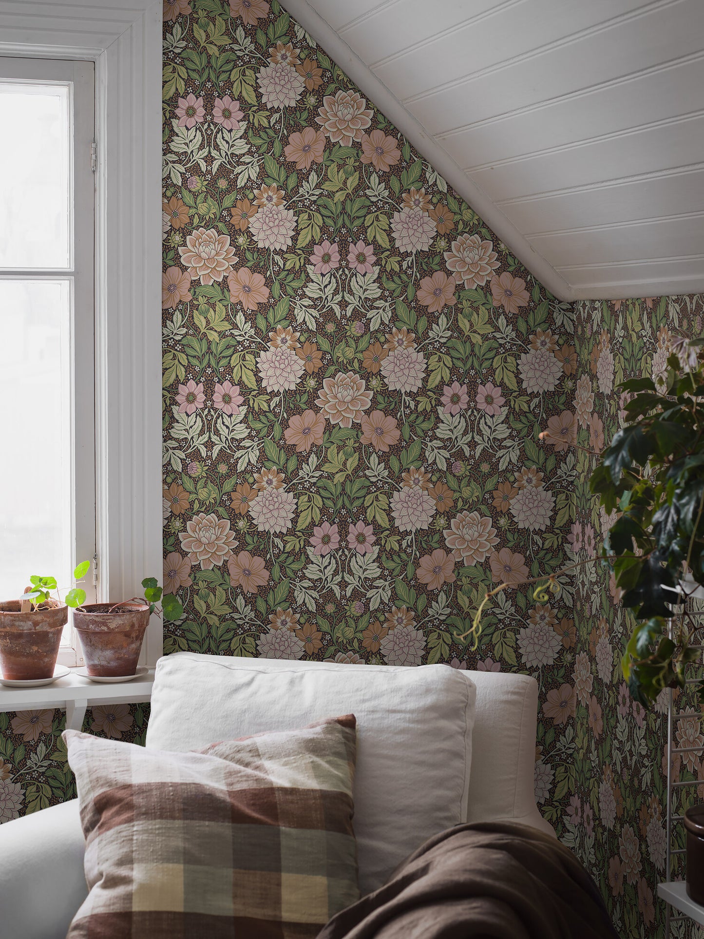 Borastapeter Behang - Dahlia Garden - Bruin & Groen