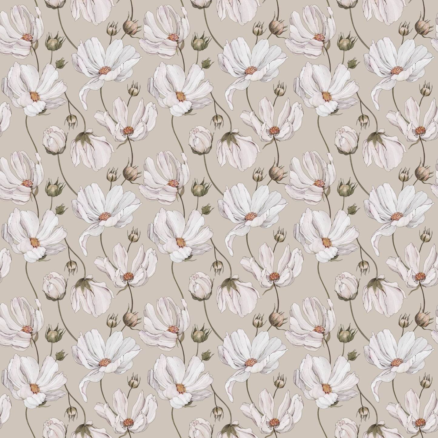 Summer Gray Behang - Daisies - Beige