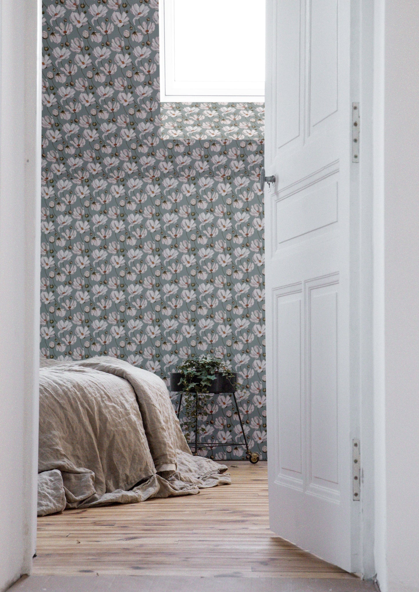 Summer Gray Behang - Daisies - Blauw