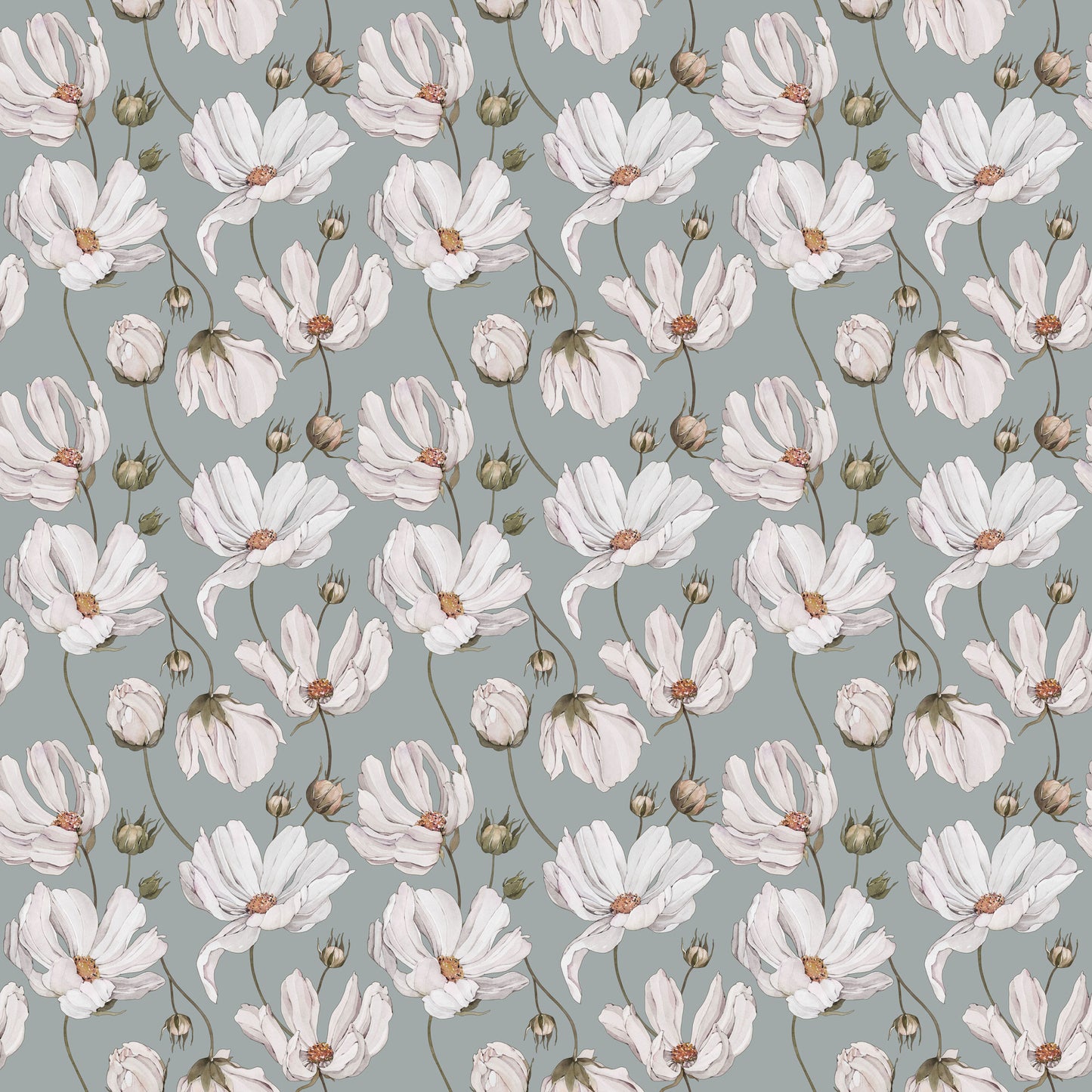 Summer Gray Behang - Daisies - Blauw