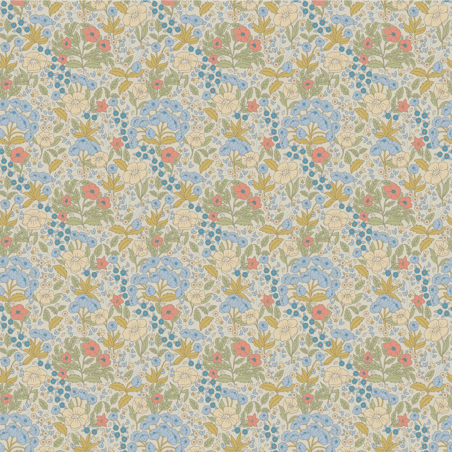 Summer Gray Behang - Doris - Blauw & Mosterd