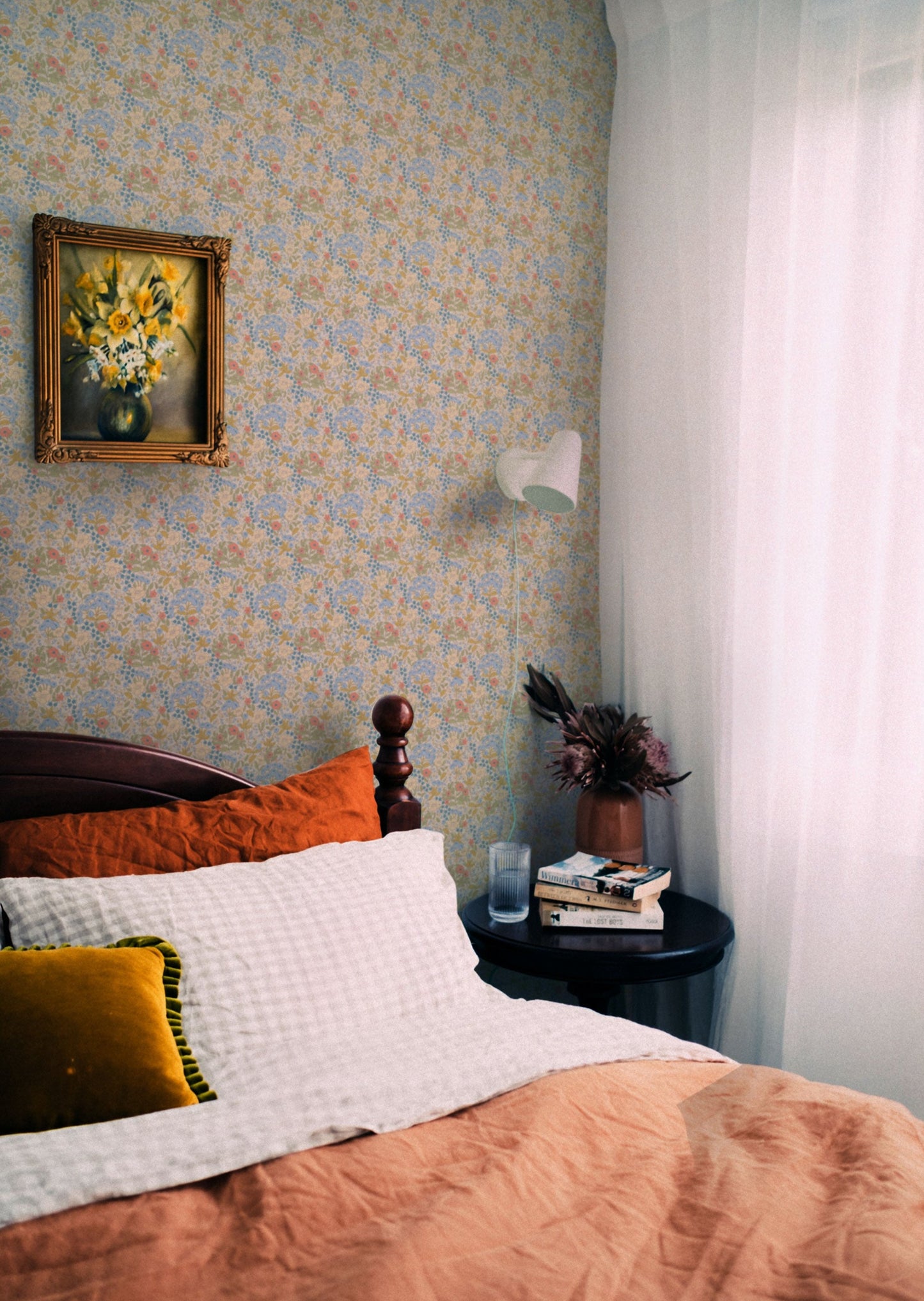Summer Gray Behang - Doris - Blauw & Mosterd