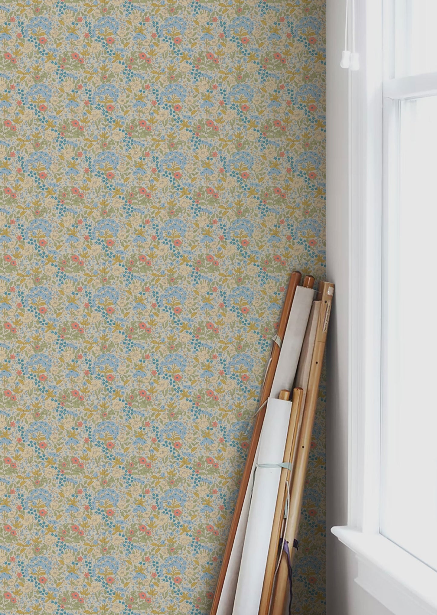 Summer Gray Behang - Doris - Blauw & Mosterd