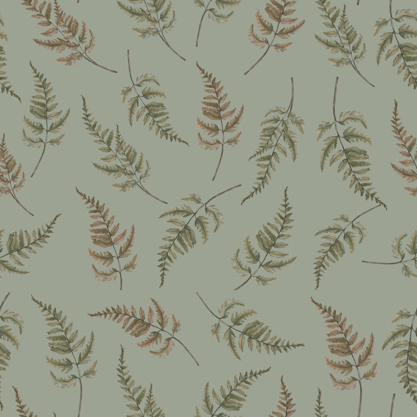 Summer Gray Behang - Vallende Varens - Aardse Groen