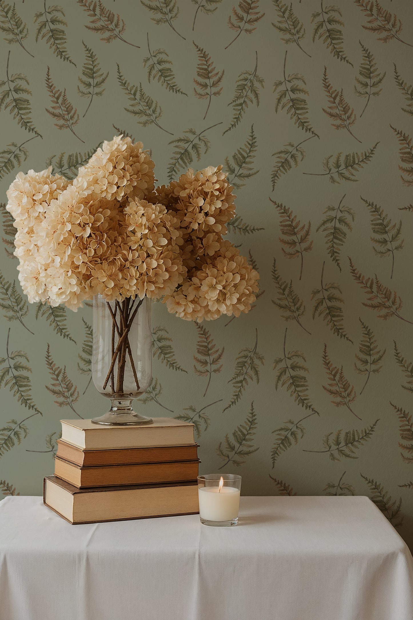 Summer Gray Behang - Vallende Varens - Aardse Groen