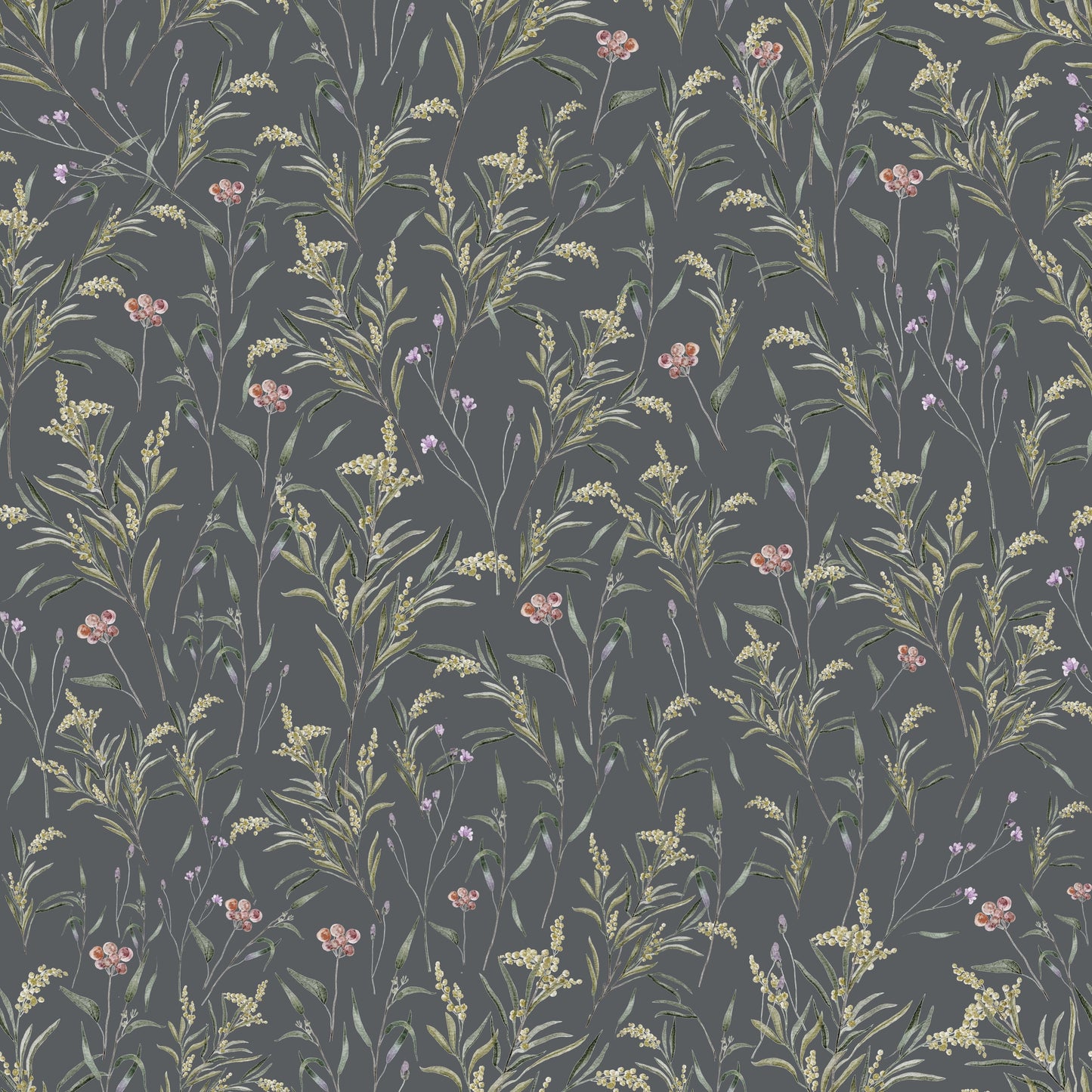 Summer Gray behang - Spring Meadow - Middernacht