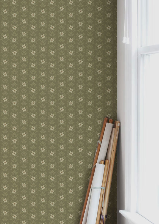 Summer Gray Wallpaper - Wood Anemone - Green