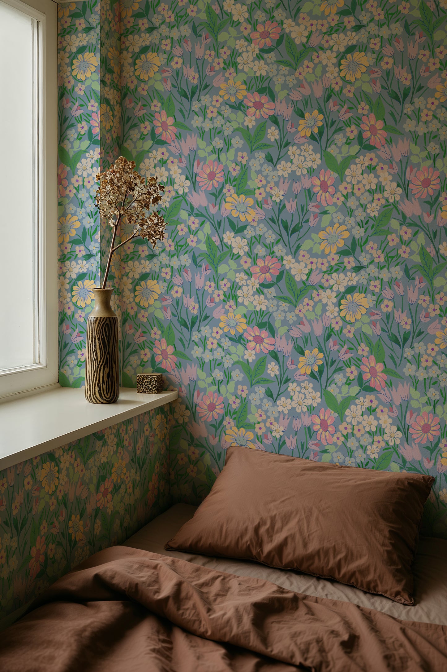 Summer Gray Wallpaper - Lola - Sky Blue