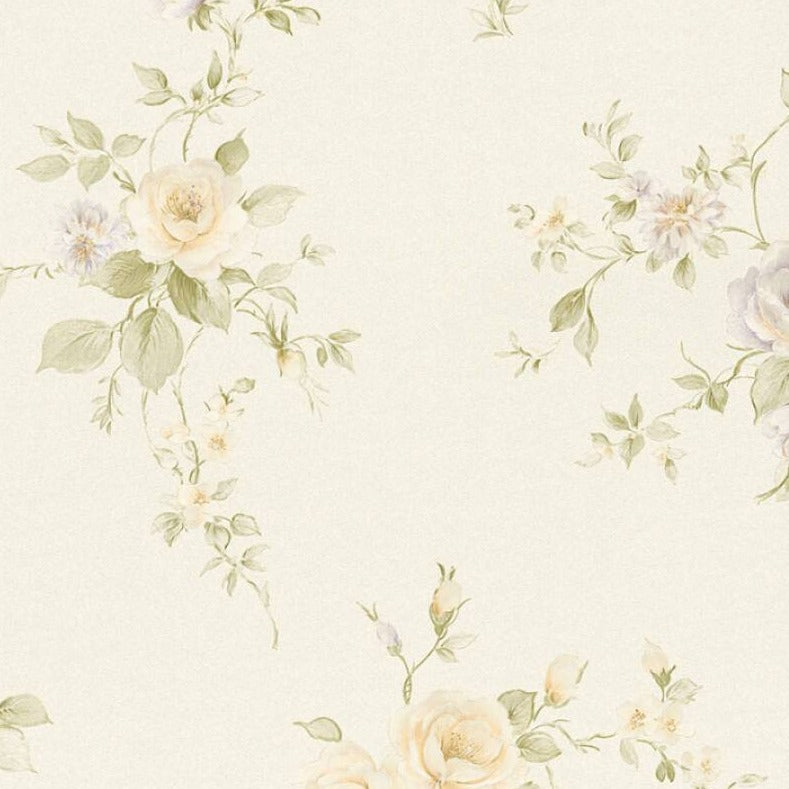 Behang bloemen met witte rozen