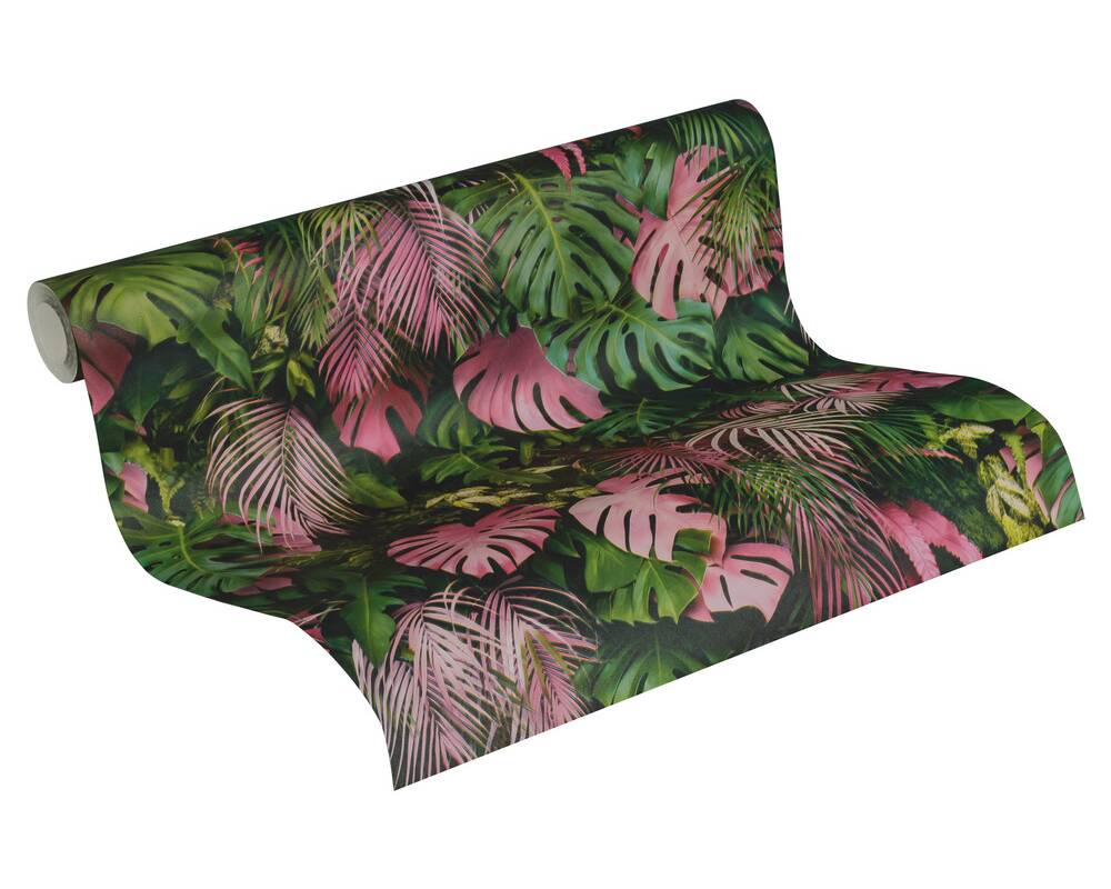 Wallpaper palms with green and pinks