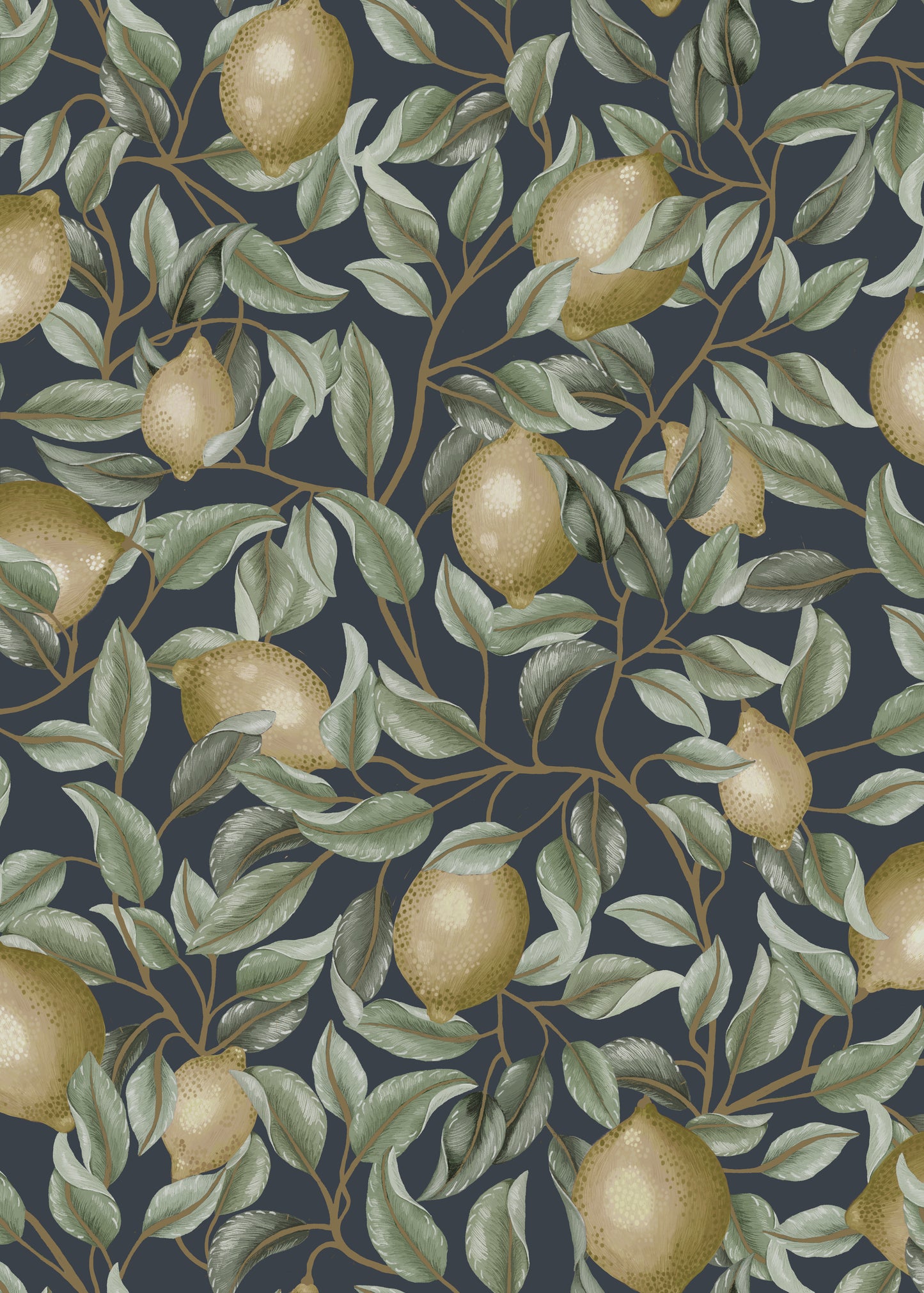 Peel & Stick Wallpaper - Lemon Trees - Midnight Blue
