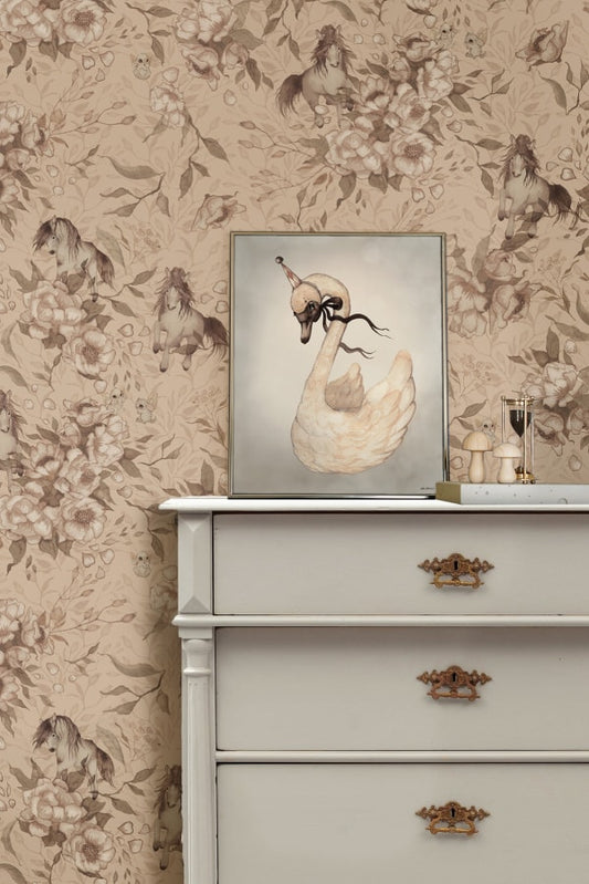 Nursery Wallpaper - Ponies for Hollie - Sandy Pink