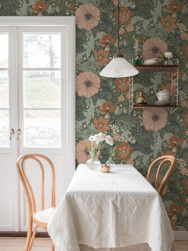 Bloemenbehang - Rozentuin - Groen