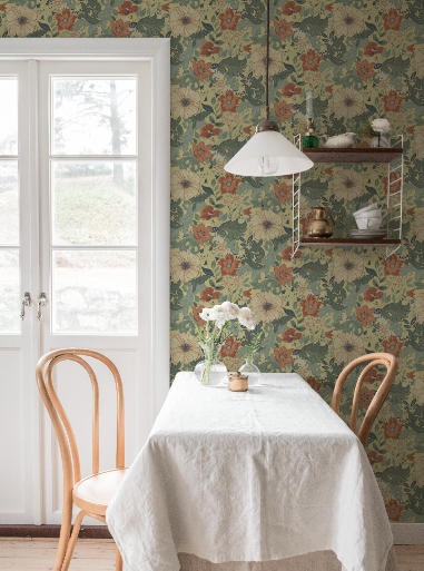 Bloemenbehang - Victor Garden - perzik en geel