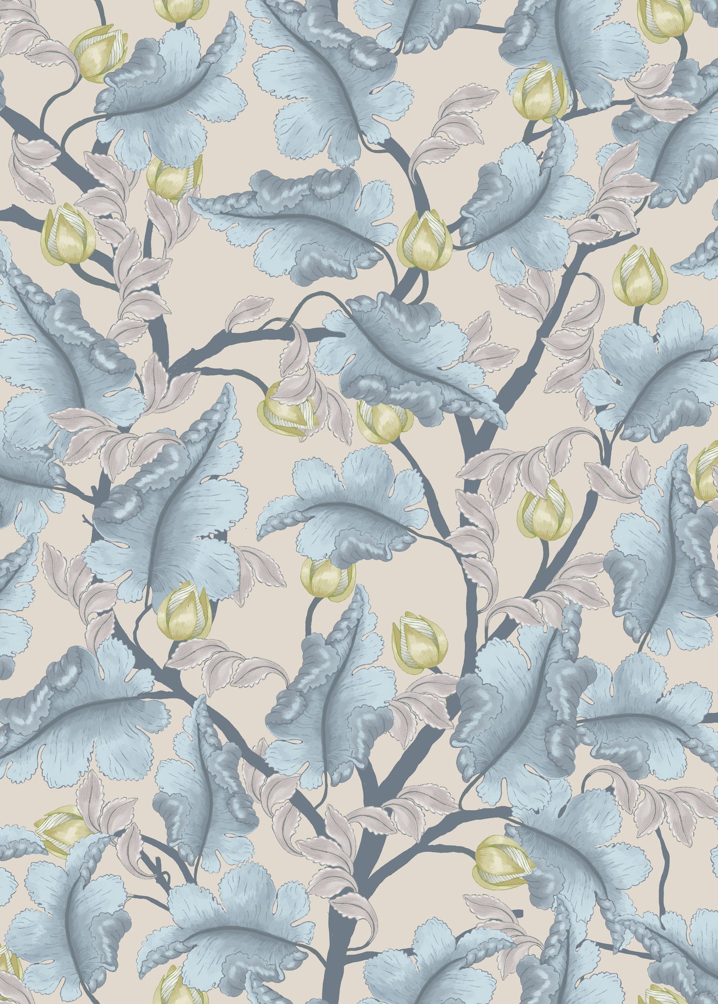 Bloemenbehang - Ranunculus - Blauw & Beige