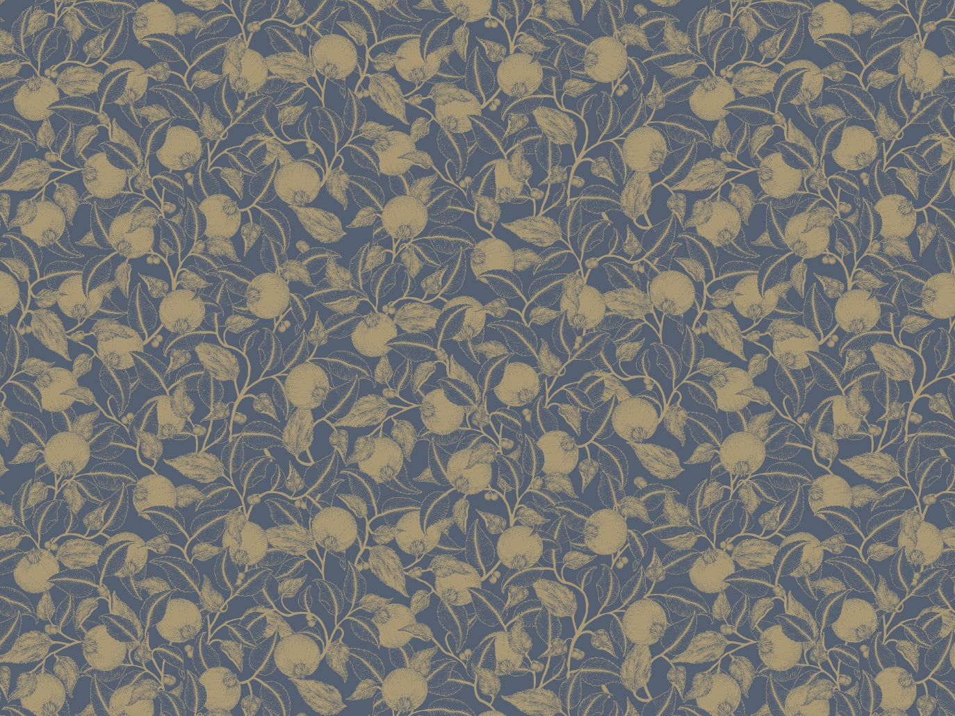 Floral Wallpaper - Pomegranate - Gold & Blue