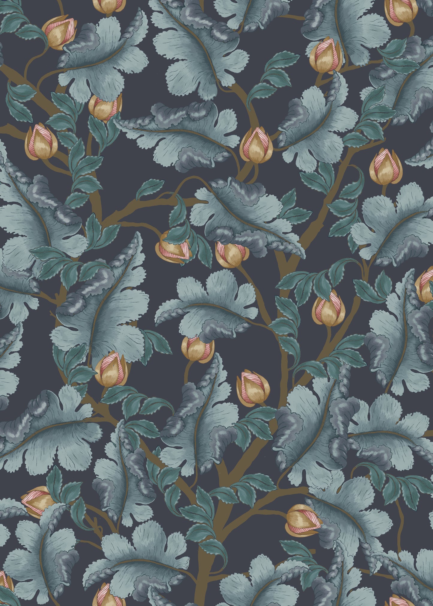 Bloemenbehang - Ranunculus - Middernachtblauw