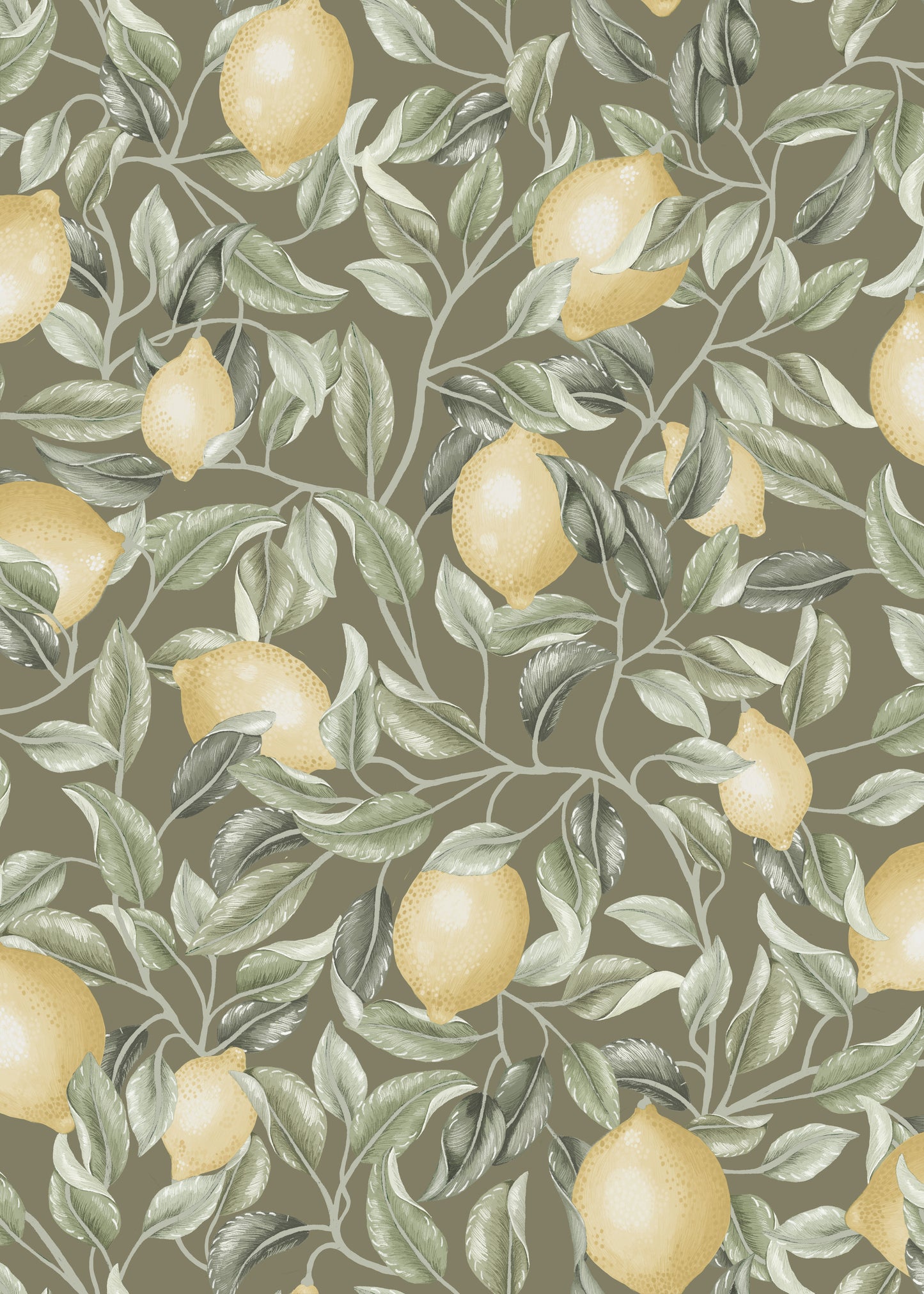 Bloemenbehang - Lemon Trees - Saliegroen