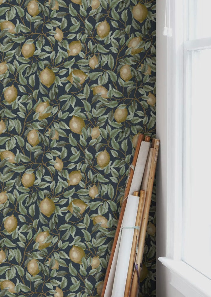 Peel & Stick Wallpaper - Lemon Trees - Midnight Blue