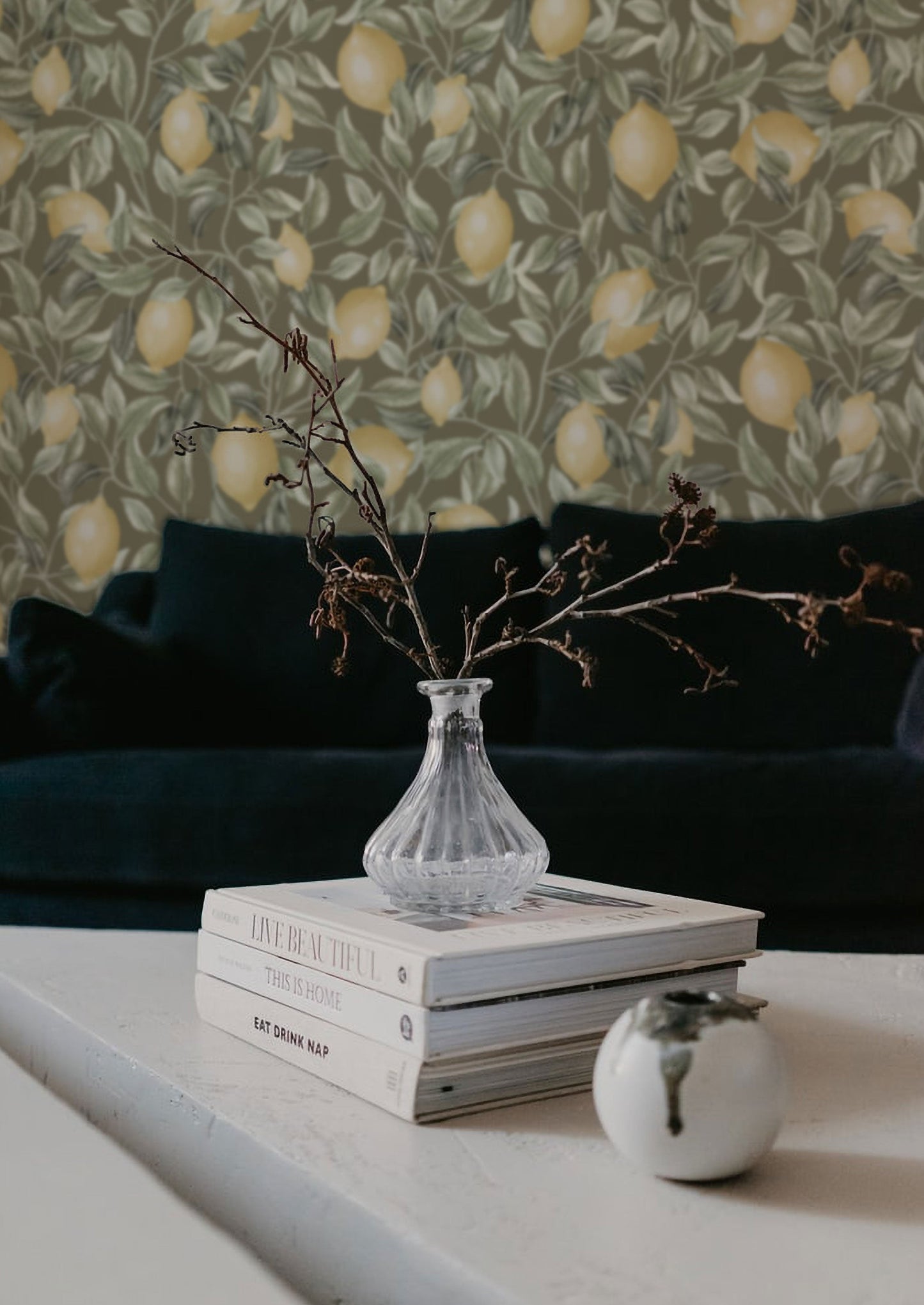 Bloemenbehang - Lemon Trees - Saliegroen
