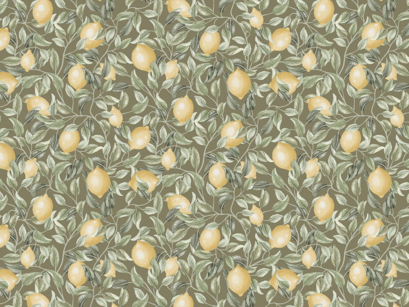 Bloemenbehang - Lemon Trees - Saliegroen