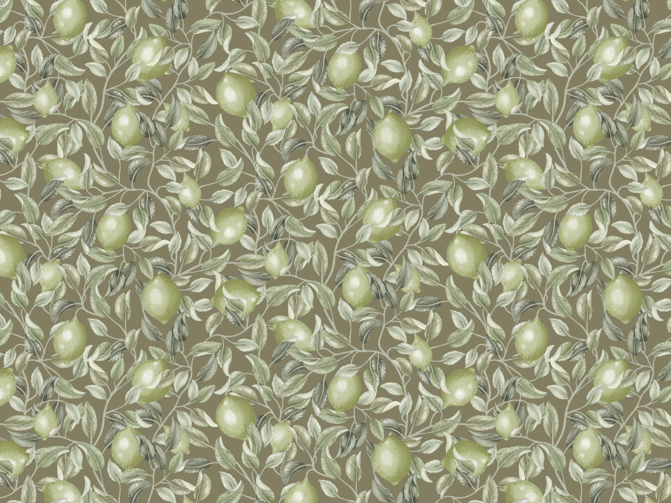 Bloemenbehang - Lemon Trees - Olijfgroen