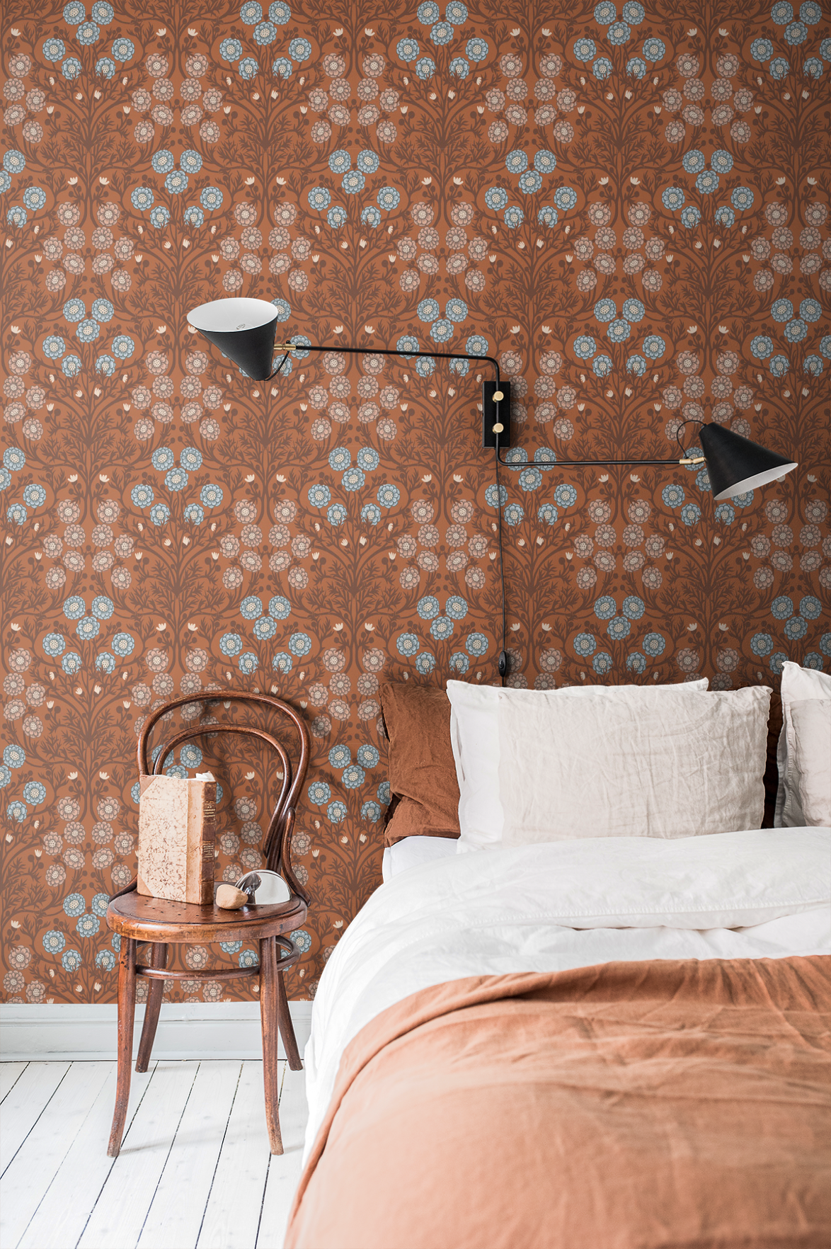 Bloemen behang - Bellis - roest