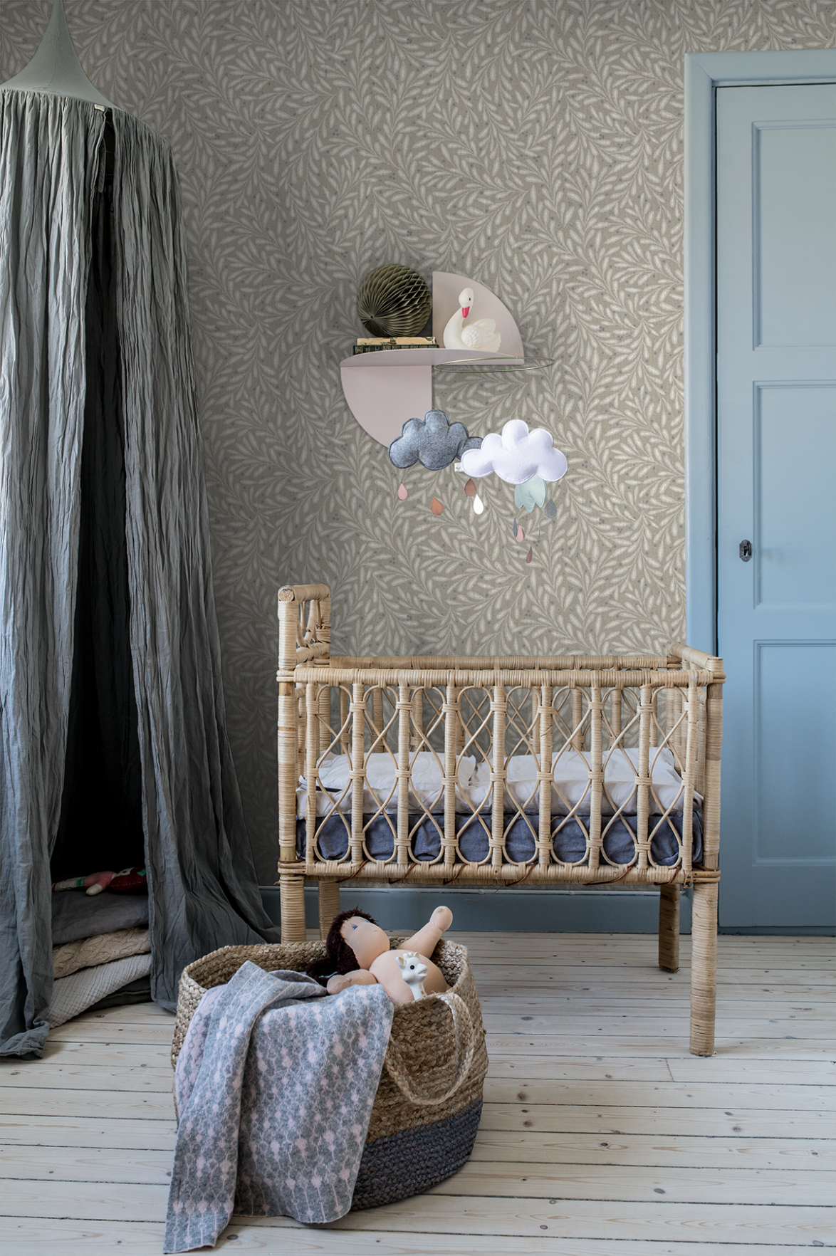 Bloemenbehang - Small Leaf - Grijs Beige