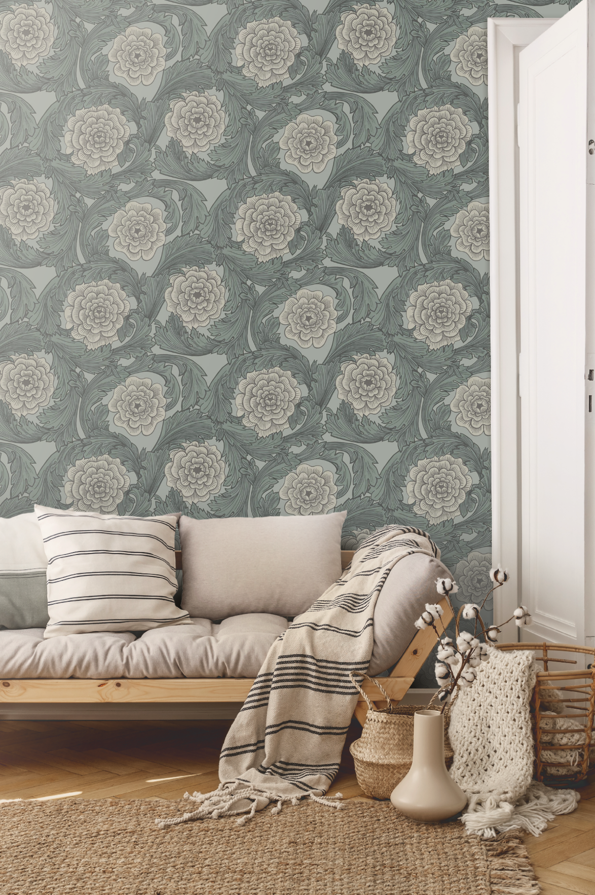 Bloemenbehang - Bloemen & Bladeren - Grijs