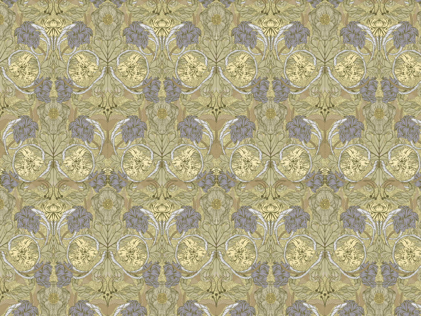 Bloemenbehang - Cecilia - Olijf