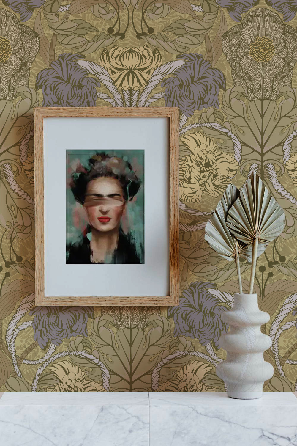 Bloemenbehang - Cecilia - Olijf