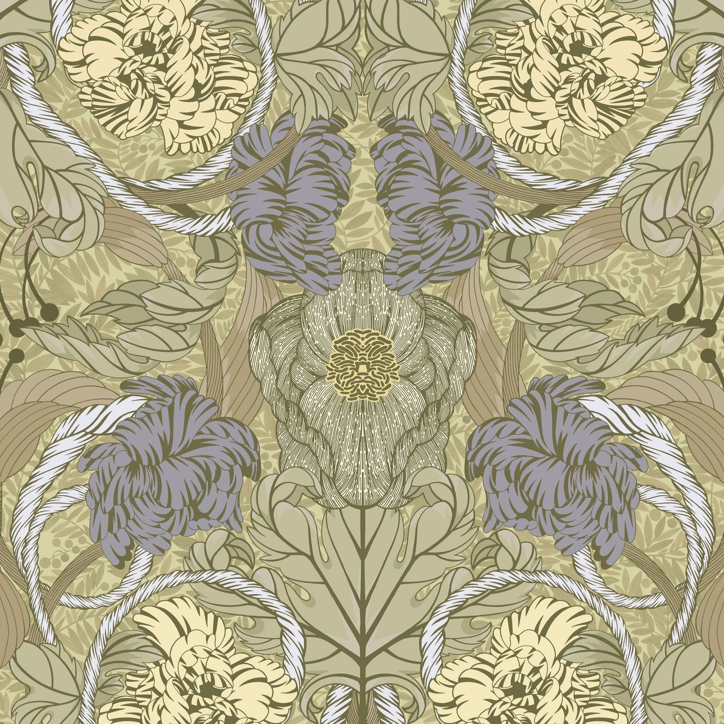 Bloemenbehang - Cecilia - Olijf