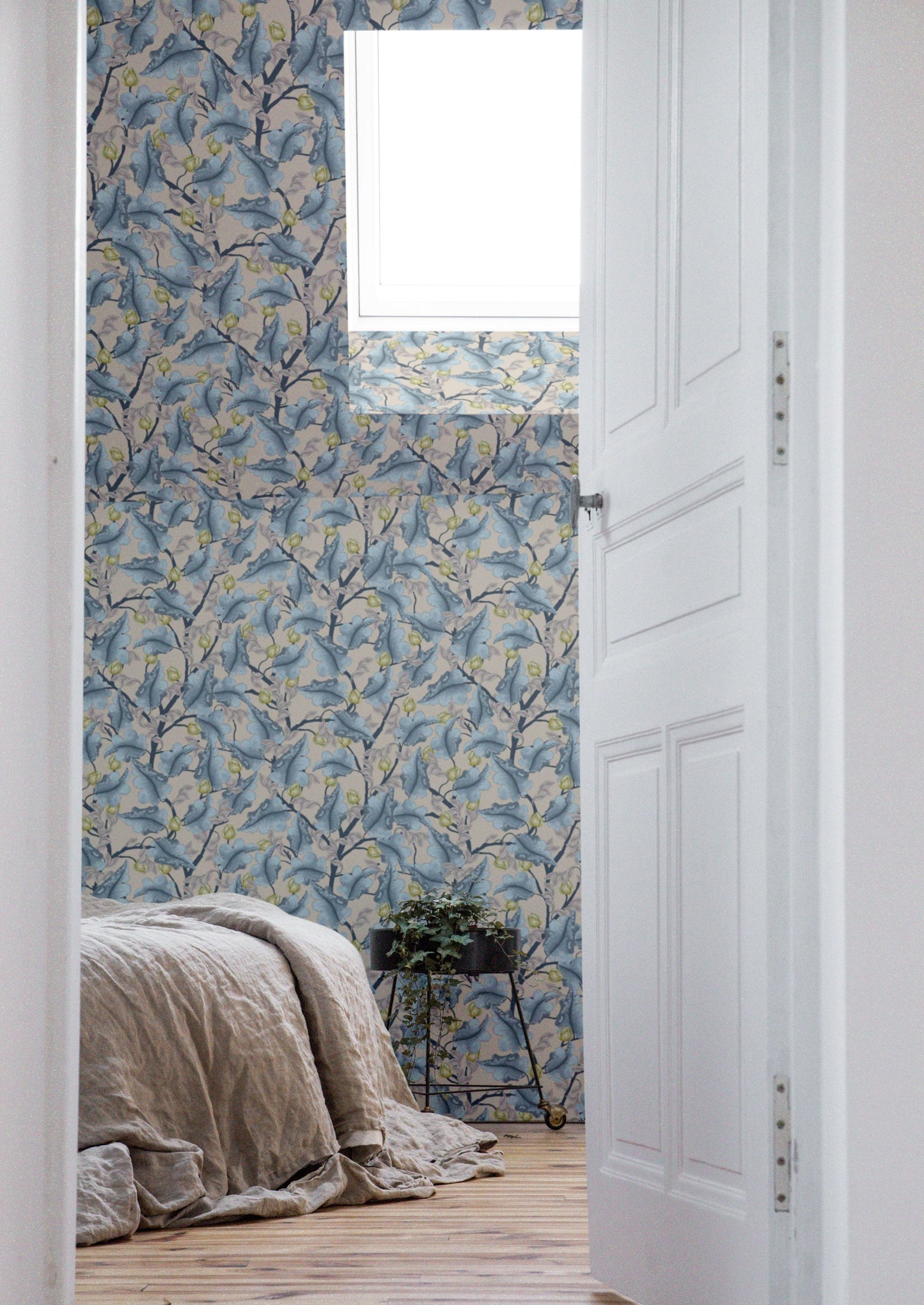 Bloemenbehang - Ranunculus - Blauw & Beige
