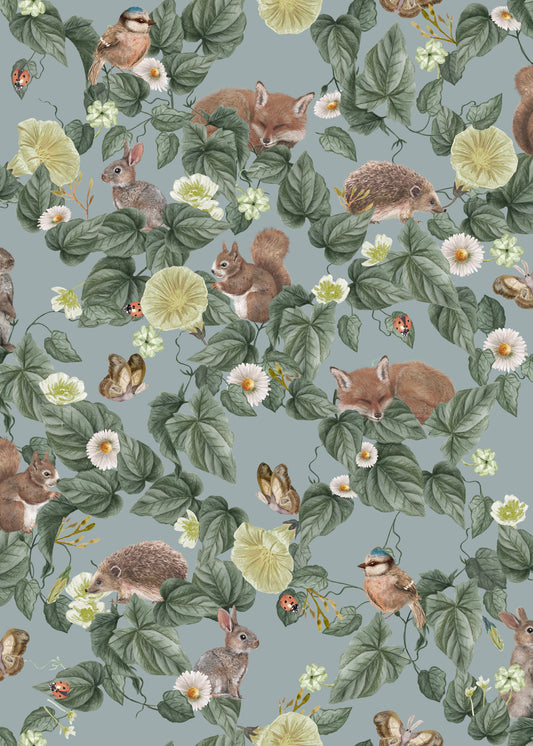 Nursery Wallpaper - Forest Lullaby - Bluish