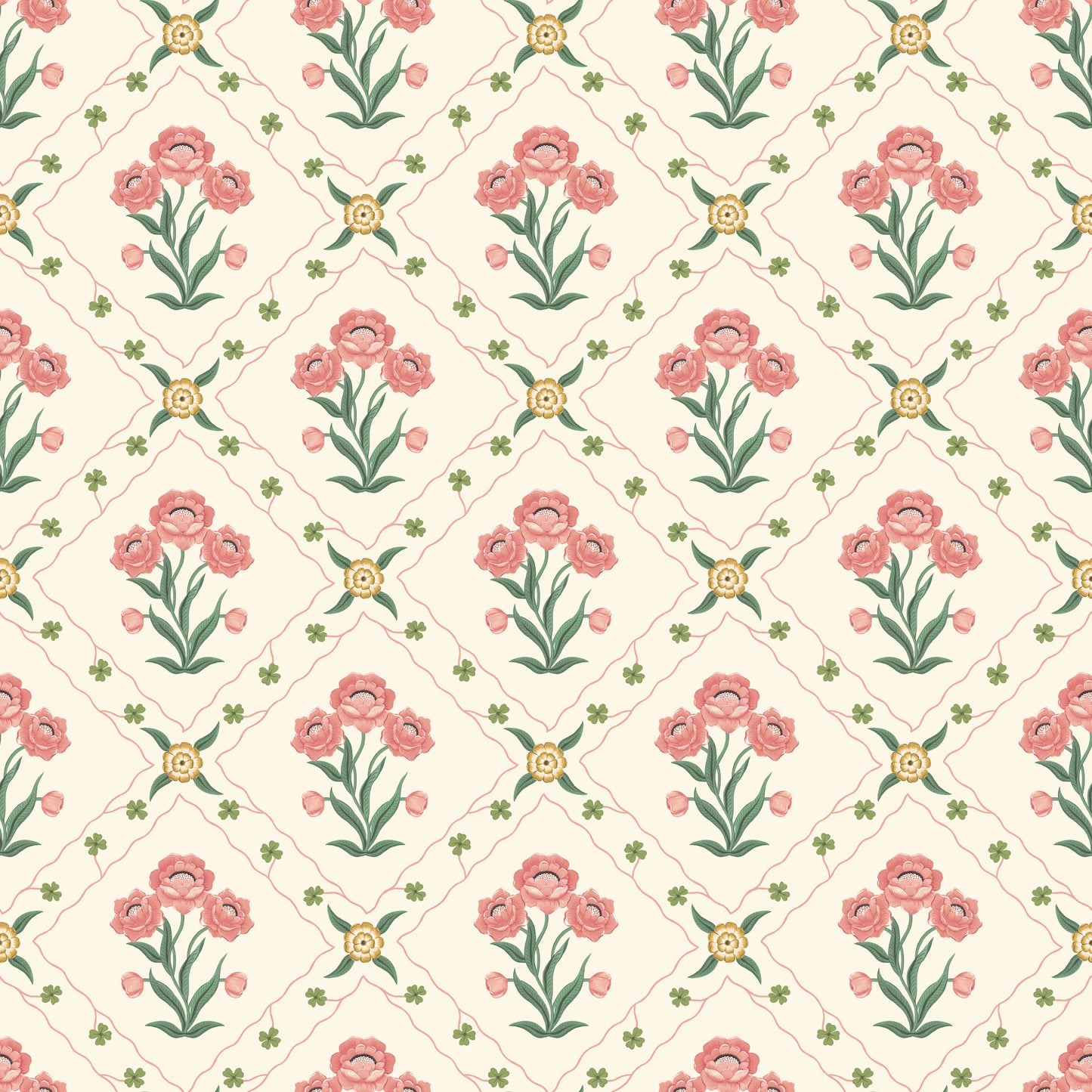 Summer Gray Wallpaper - Floral Trellis - Rose