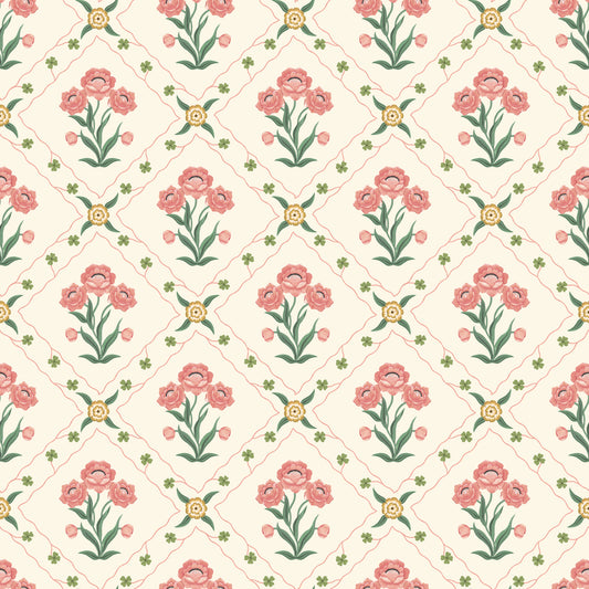 Summer Gray behang - Floral Trellis - Rose