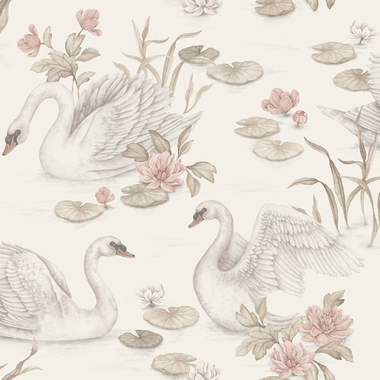 Kinderkamer behang - Lily Swan - Delicaat roze