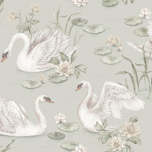Kinderkamer behang - Lily Swan - Muted Green