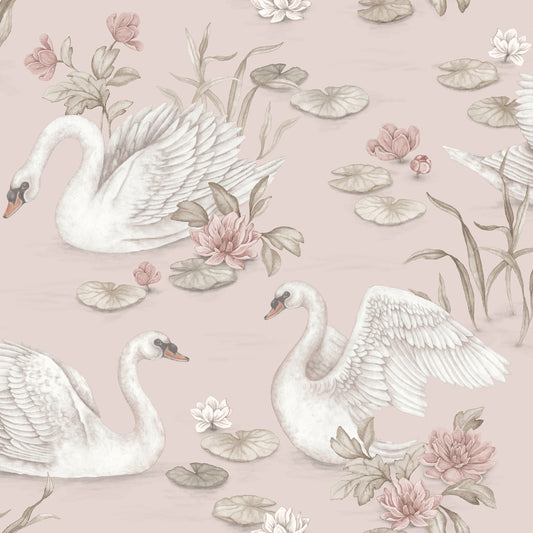Kinderkamer behang - Lily Swan - Roze en Wit