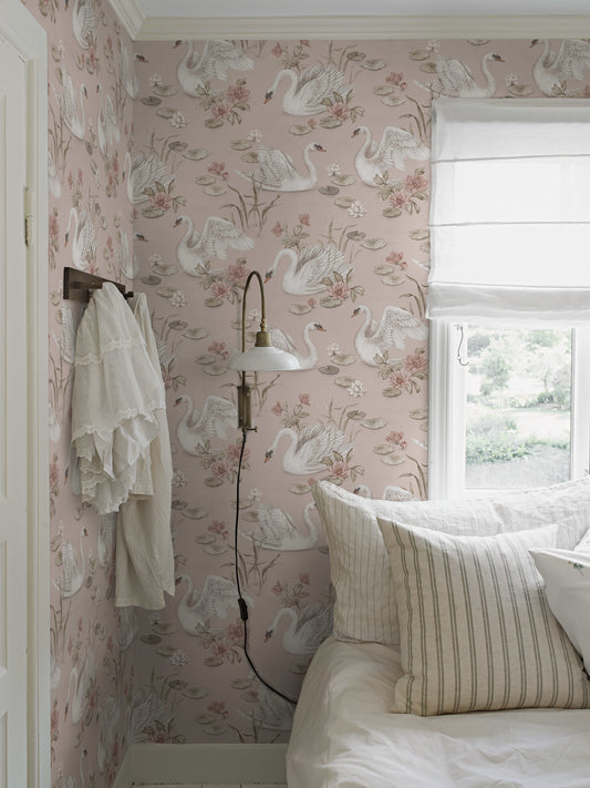 Nursery and Kids wallpaper - Lily Swan - Pink & White