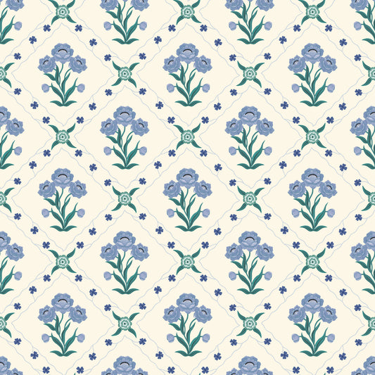 Summer Gray Wallpaper - Floral Trellis - Sky