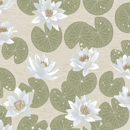 Summer Gray Wallpaper - Water Lilies - Green