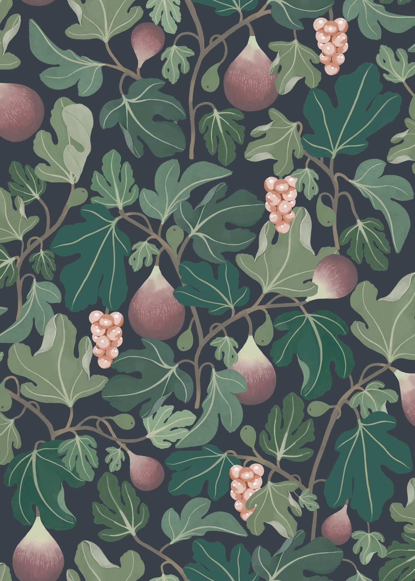 Summer Gray Wallpaper - Figs - Wine Red