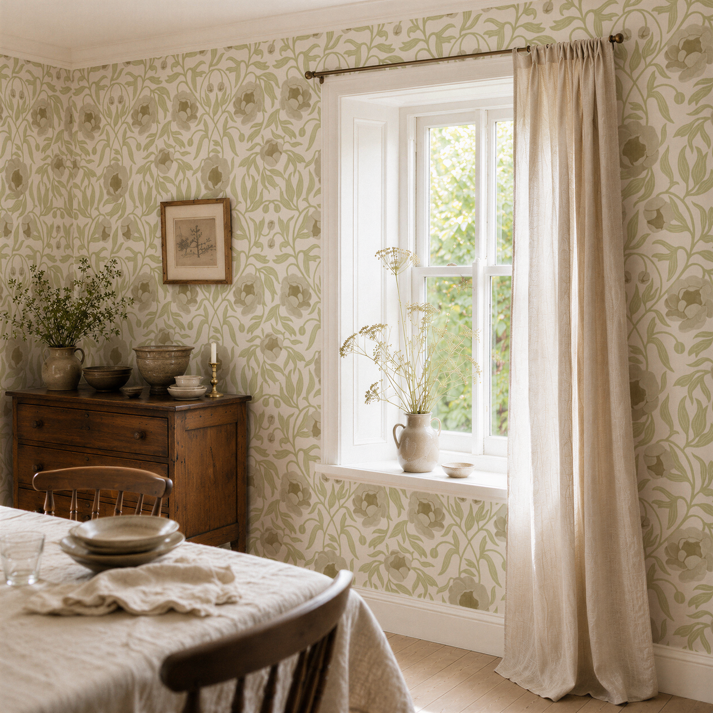 Peony - Cream & Green