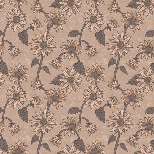 Summer Gray Wallpaper - Sunflowers - Tan