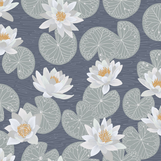 Summer Gray Wallpaper - Water Lilies - Blue