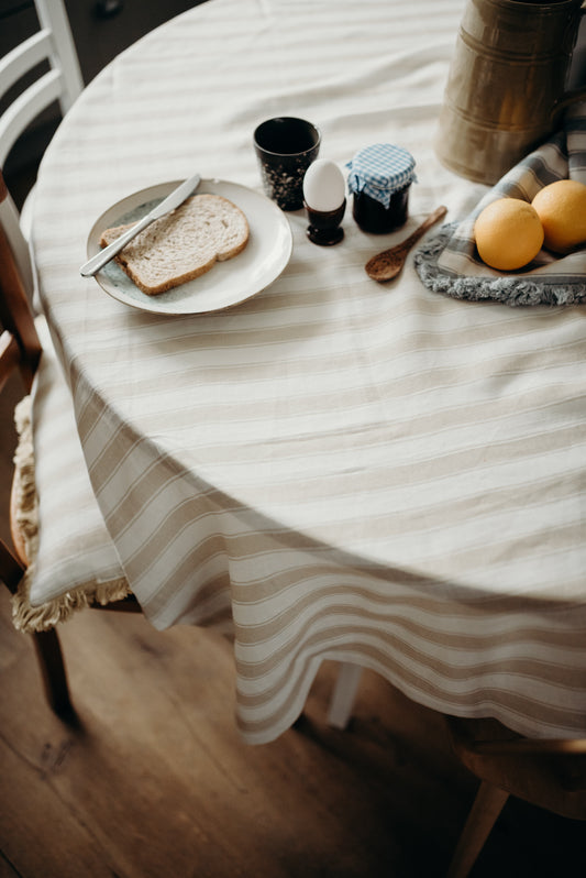 Linen Table Cloth - Summer Gray - Stripes