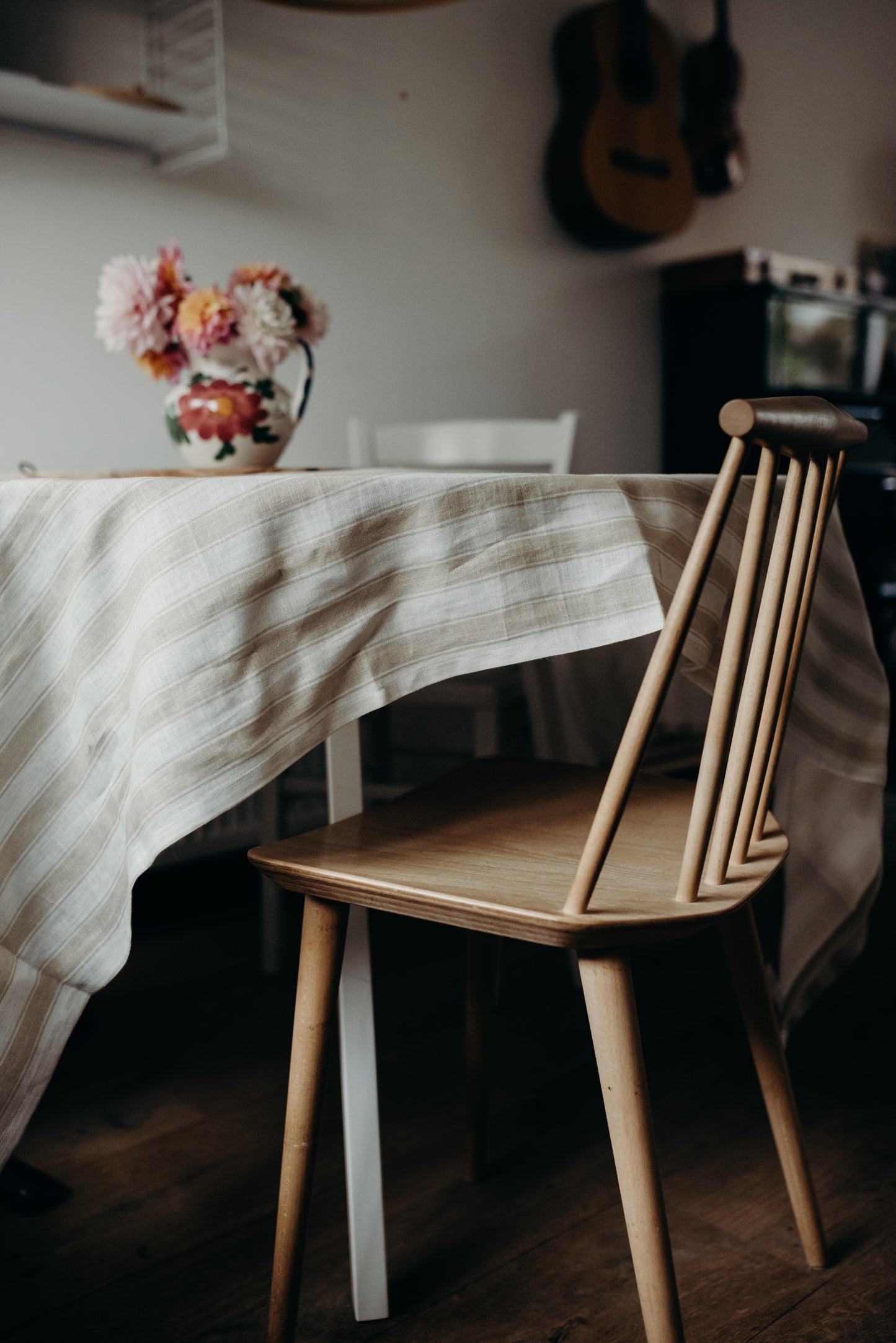 Linen Table Cloth - Summer Gray - Stripes